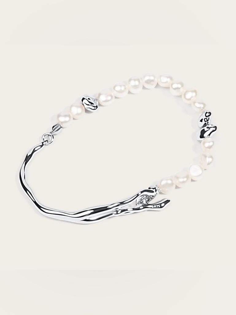 Miaora Freshwater Pearl Sterling Silver Flow T-Lock Bracelet, 7.5”